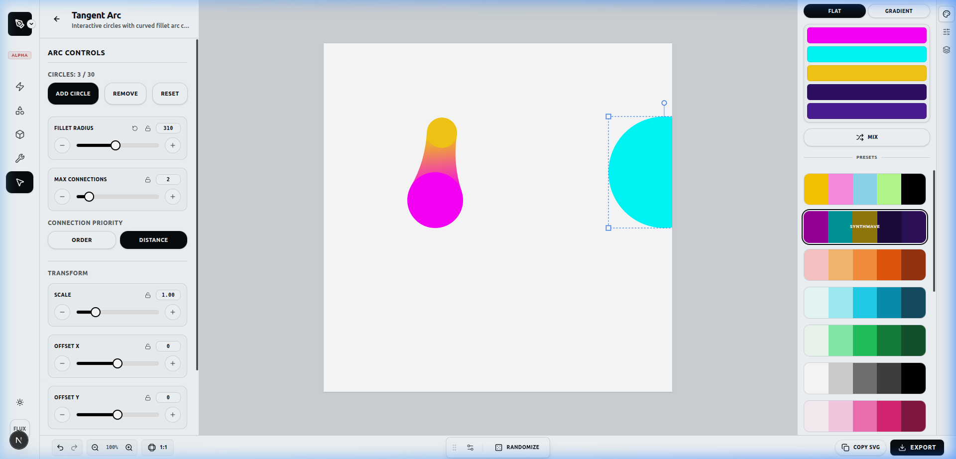 Custom configuration with multiple circles and synthwave colors